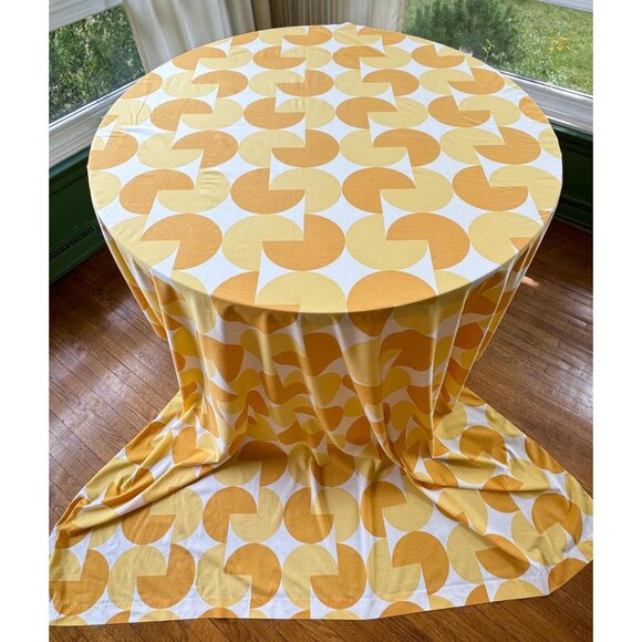 Vintage 70s flat / top sheet, geometric orange yellow round shapes, twin size - Picture 2 of 10